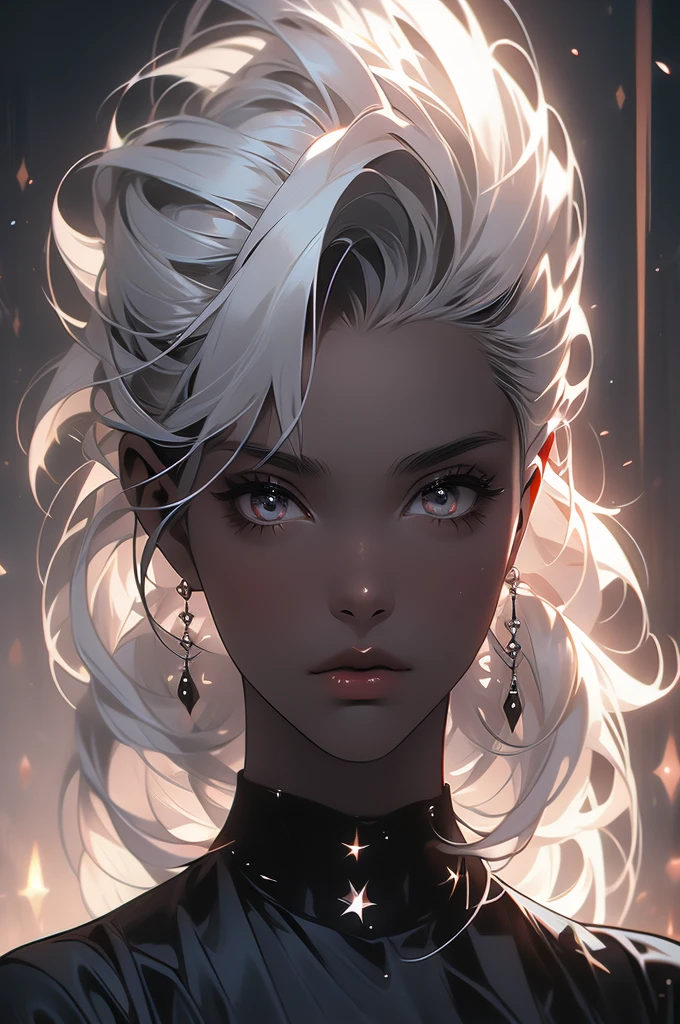 1 girl, black dress, black skin, abyss, darkness, white hair, prisoner
