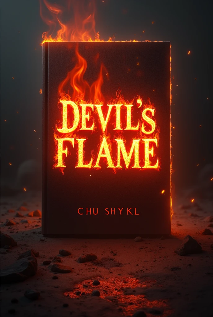 A book cover. A hell and flame the title is "Devil's flame"  and the author name at the bottom. The author name is "Chu Shykl" a little bigger. No devils.
