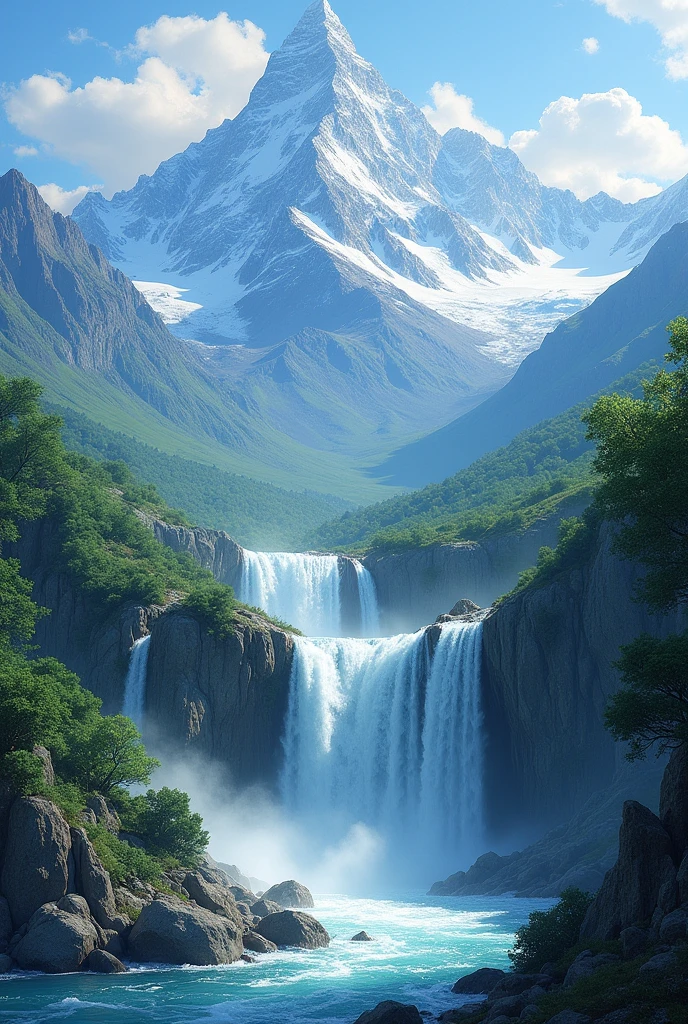 Waterfalls, mountains, beautiful nature