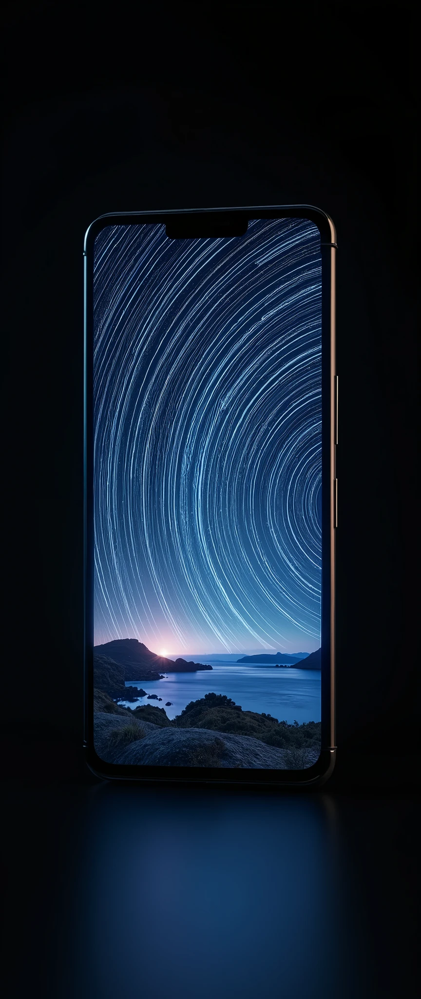 (masterpiece:1.2,Exceptional Quality,mirror-like,Cinematic Experience,Photorealistic:2.0,RAW Photos:2.0),8k,wallpaper,(Star trail images appear on your smartphone screen:2.0),(Black background:2.0)