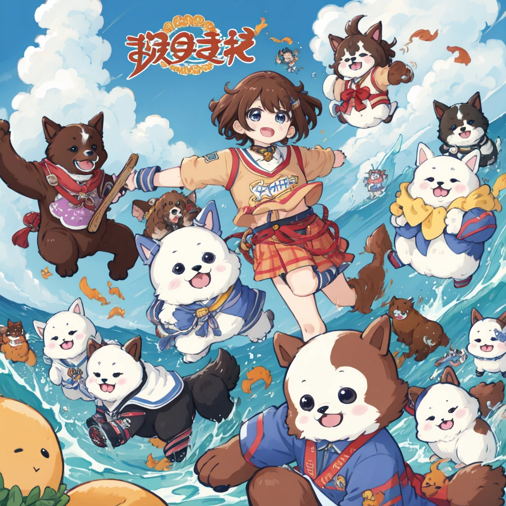 Cute mascot characters、character、A deformed dog facing a strong wind、