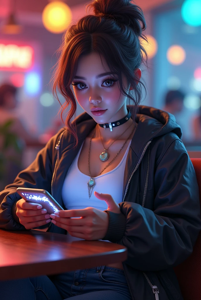 Create an image where a cool girl named Clairey playing mobile legends