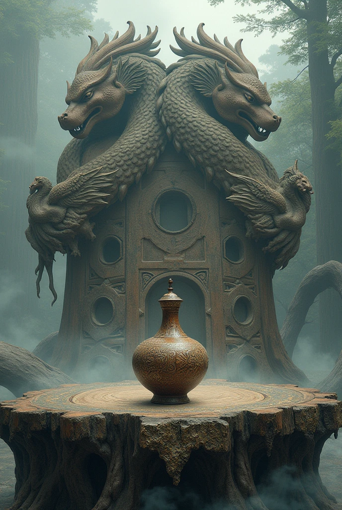 I want to create a log with dragons,phoenix and wine jar