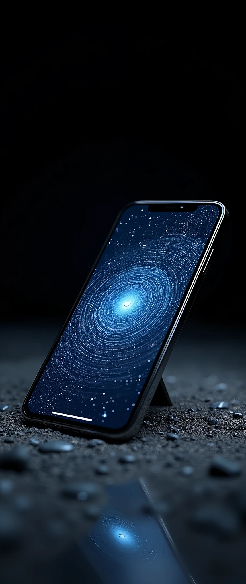 (masterpiece:1.2,Exceptional Quality,mirror-like,Cinematic Experience,Photorealistic:2.0,RAW Photos:2.0),8k,wallpaper,(Star trail images appear on your smartphone screen:2.0),(Smartphone propped up at an angle:2.0),(Black background:2.0)