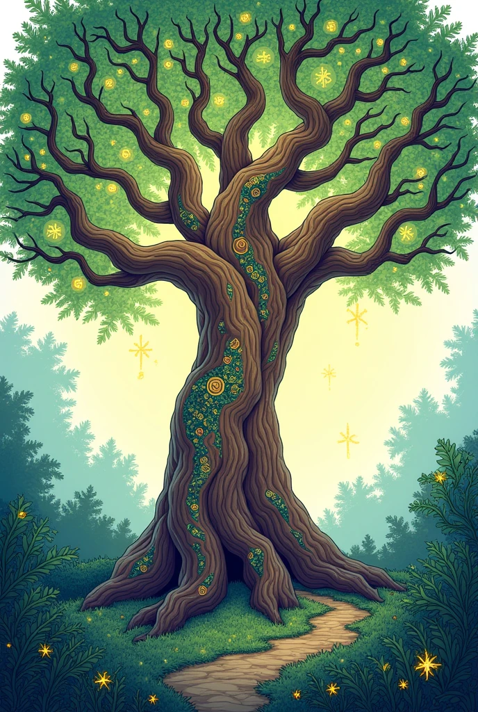 Create me a coloring picture of a magical tree