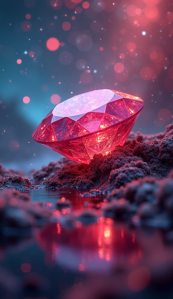realistic, multicolor ruby in the space, rhytm, chaos, view, around, clear, ocean, butterflies, effects, amazing, so pure