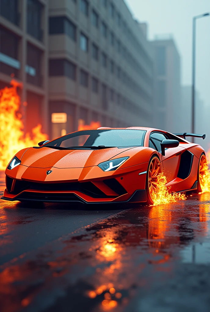 Lamborgini with flame tires also full picture