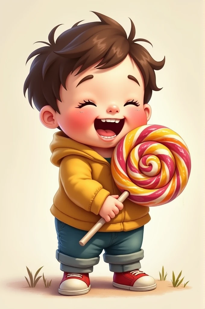 Draw me a picture , chubby boy holding a lollipop