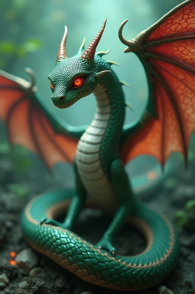 Snake having red eyes and wings