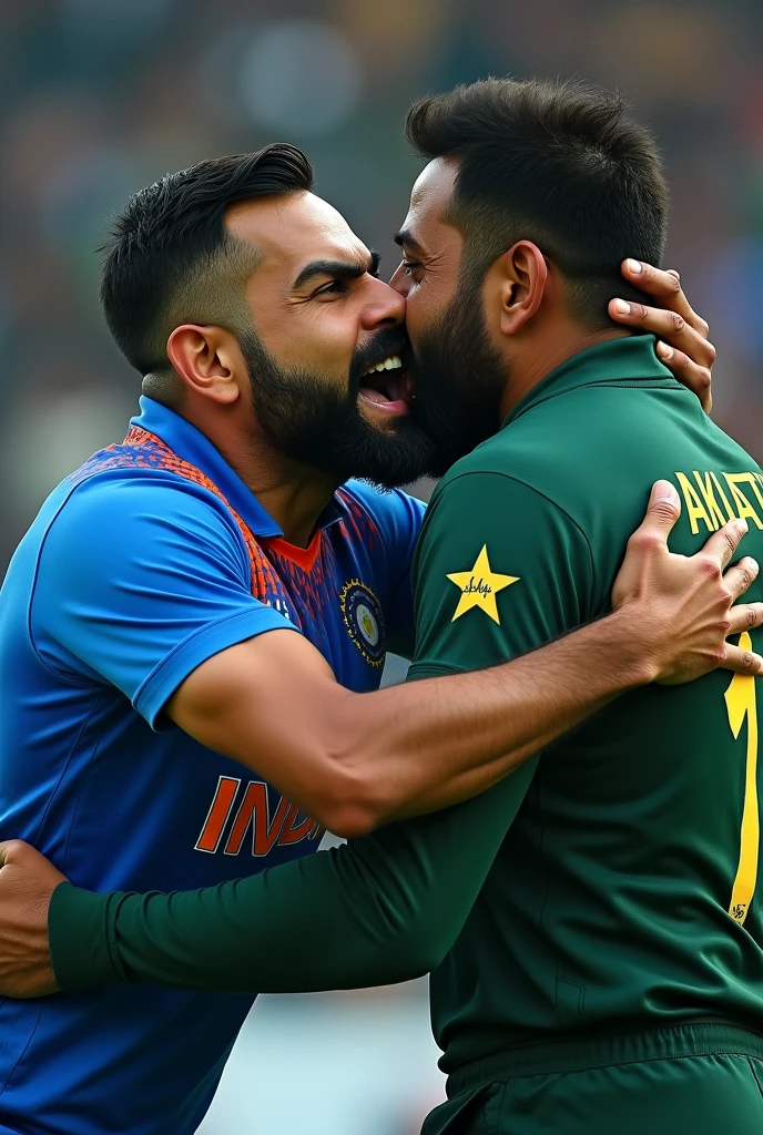 Virat Kohli wearing indian jersey and strangling a Pakistani player 