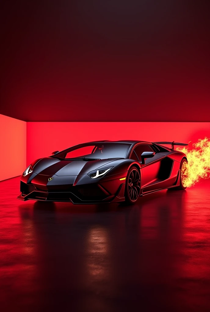 Lamborgini with flame tires also full picture and having red light with colour black 