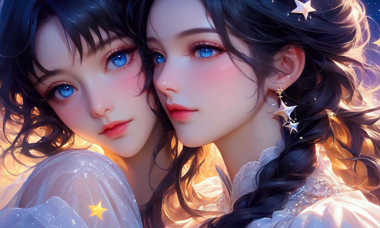 score_9, score_8_Excellent, score_7_Excellent,非常にbeautiful女性の顔,anime,Unreal beauty,Eyes that seem to be sucked in,Black Hair,Shortcuts,star,moon,Very colorful,beautiful髪,(masterpiece, Highest quality, Highest quality, Official Art, beautiful,beautiful:1.2), (One person), Very detailed,Most detailed, Perfect Face,CG Association Hot Topics, 8K high resolution, Detailed Art,High resolution decoration,Very long eyelashes,Perfect Eyes,Blue Eyes