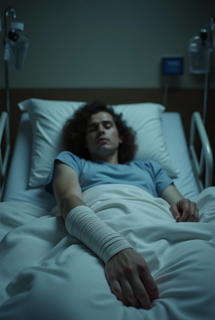 hospital bed, bandage on arm for suicide attempt, photo from my perspective