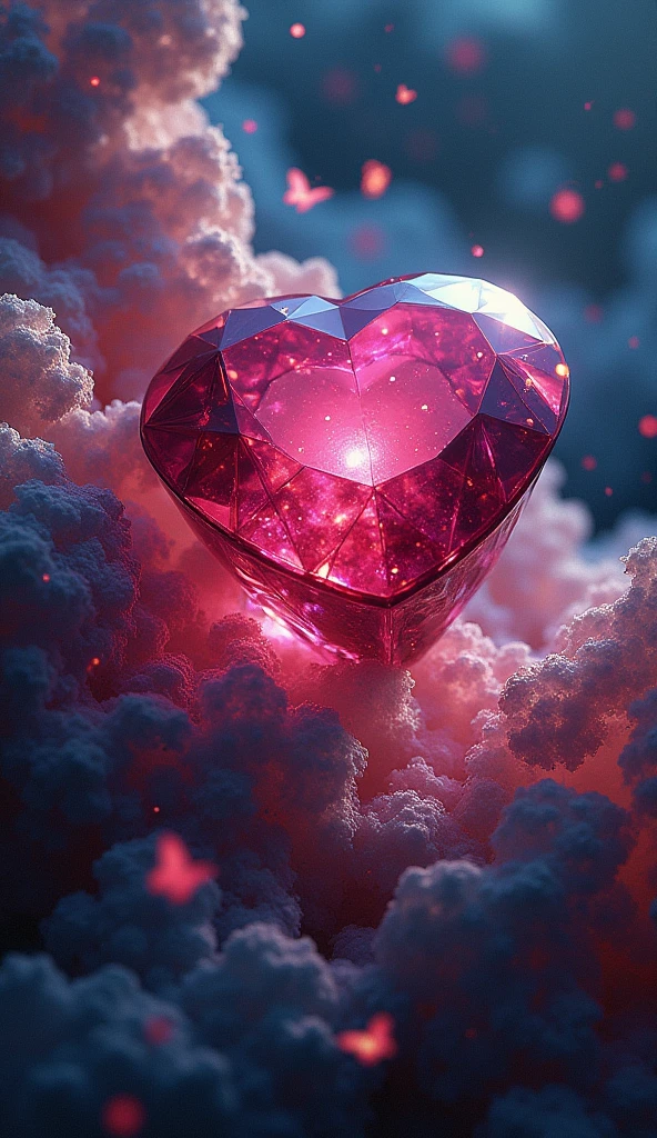 realistic, multicolor ruby in the space, rhytm, chaos, view, around, clear, ocean, butterflies, effects, amazing, so pure