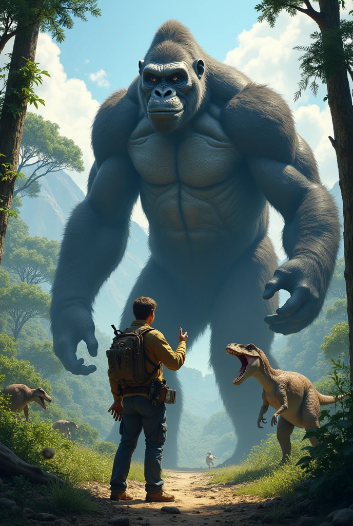 A scientist discovers that the dinosaurs are being controlled by a mysterious device. He reaches out to King Kong with this crucial information.