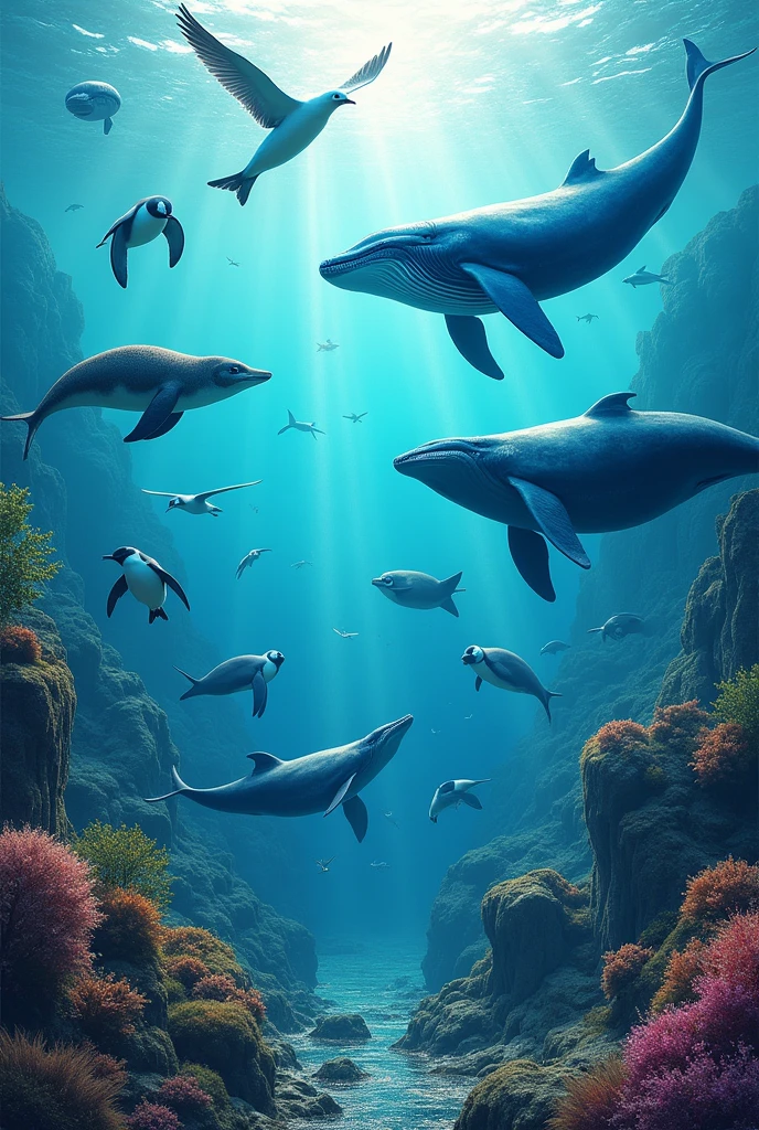 albatross, blue whale, Seal, macaroni penguin, Adelie penguin, Emperor Penguin, southern elephant seal, leopard seal, Arctic Tern, petrel, Great Skua.