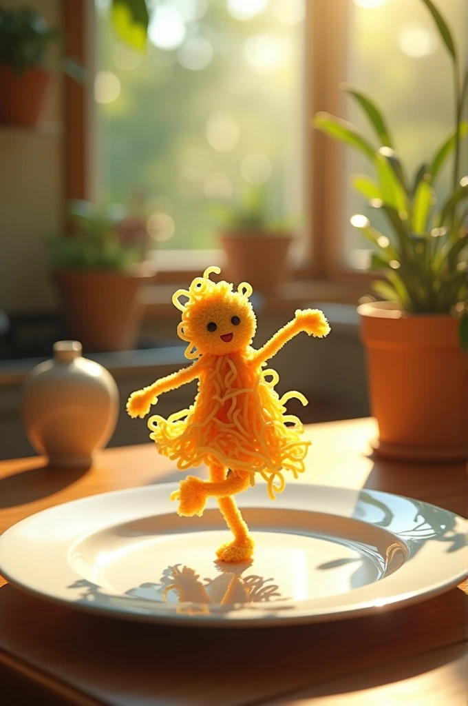 Leonard Ai Prompt - " A whimsical miniature figure composed of delicately arranged noodles, poised in a carefree dance on the rim f a plate, white shiny plate, seten a table, vibrant kitchen backdrop, where dappled sunlight filters through the canopy above, casting intricate shadows. The verall aesthetic is ethereal, with warm, earthy tenes ef sienna, umber, infused with hints of emerald and golden light, eveking a sense of wonder and enchantment, as if plucked from a fantastical realm.
2432
27
Luma Labs Ai prompt - "A human like figure made of needles dancing.