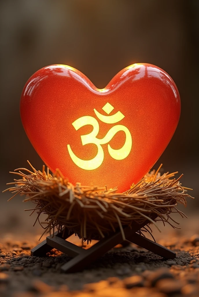 the word love where om becomes part of a heart upon a manger