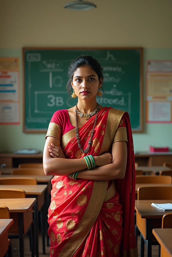 school strict teacher saree