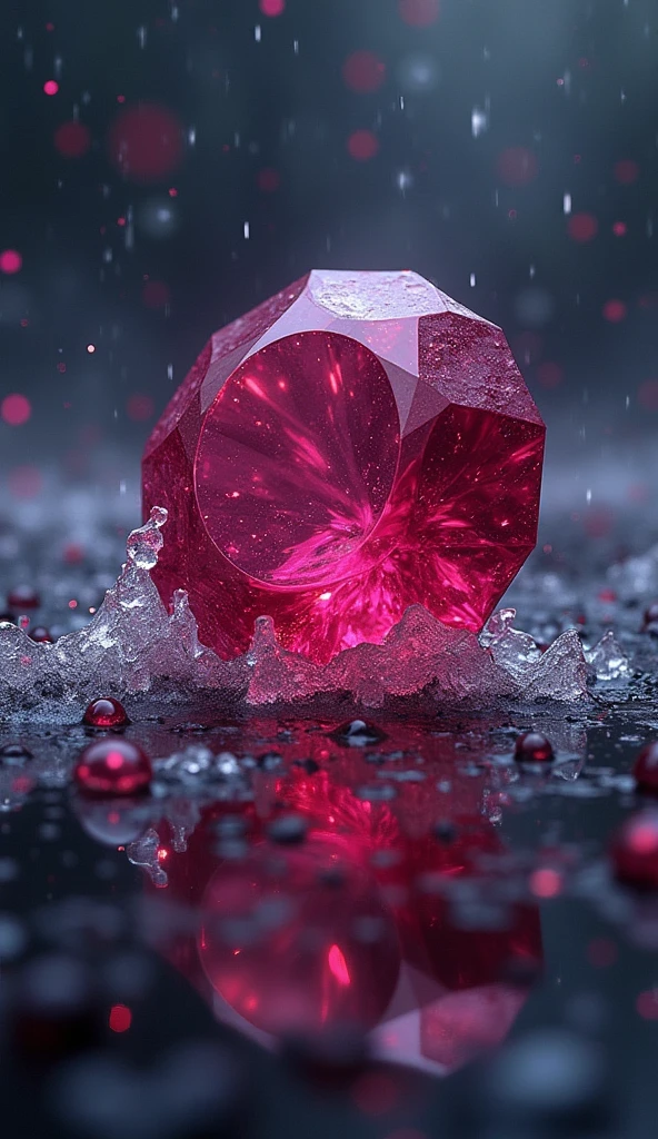 realistic, multicolor ruby in the space, rhytm, chaos, view, around, clear, ocean, bloody, rain, effects, amazing, so pure