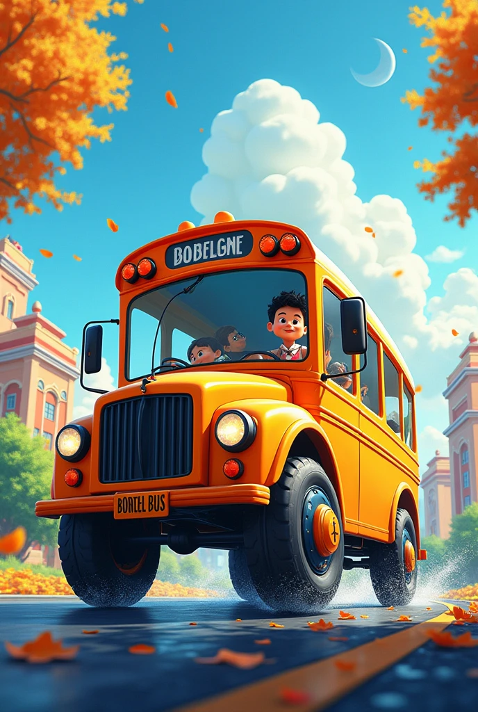 The wheels on the bus go round and round,
Round and round,
Round and round.
The wheels on the bus go round and round,
