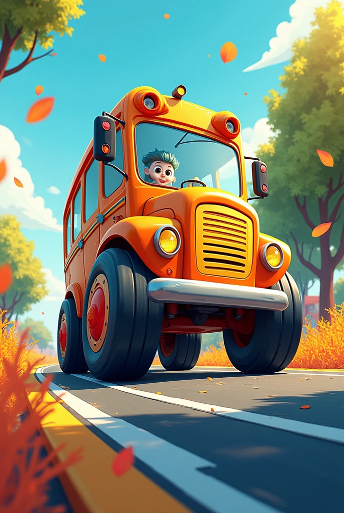 The wheels on the bus go round and round,
Round and round,
Round and round.
The wheels on the bus go round and round,
