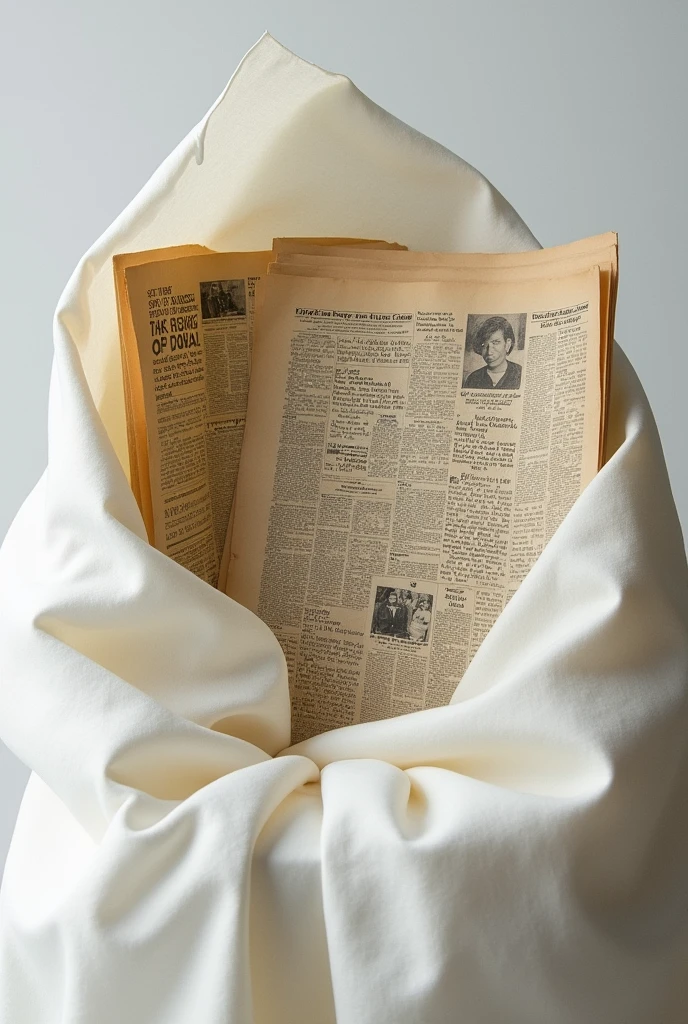 Old Filipino newspapers and clippings in a white cloth with album 