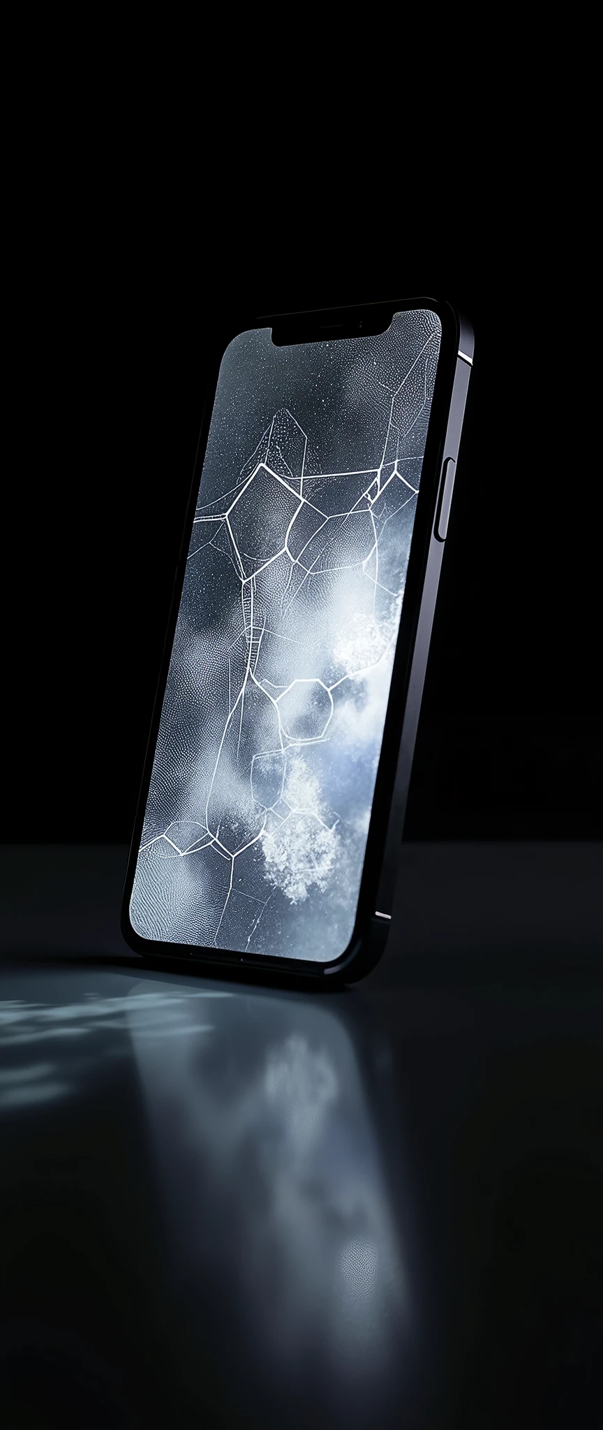 (masterpiece:1.2,Exceptional Quality,mirror-like,Cinematic Experience,Photorealistic:2.0,RAW Photos:2.0),8k,wallpaper,(Geometric patterns of light are projected onto the smartphone screen:2.0),(Smartphone advertising image),(Smartphone propped up at an angle:2.0),(Black background:Mirrored Room 2.0)