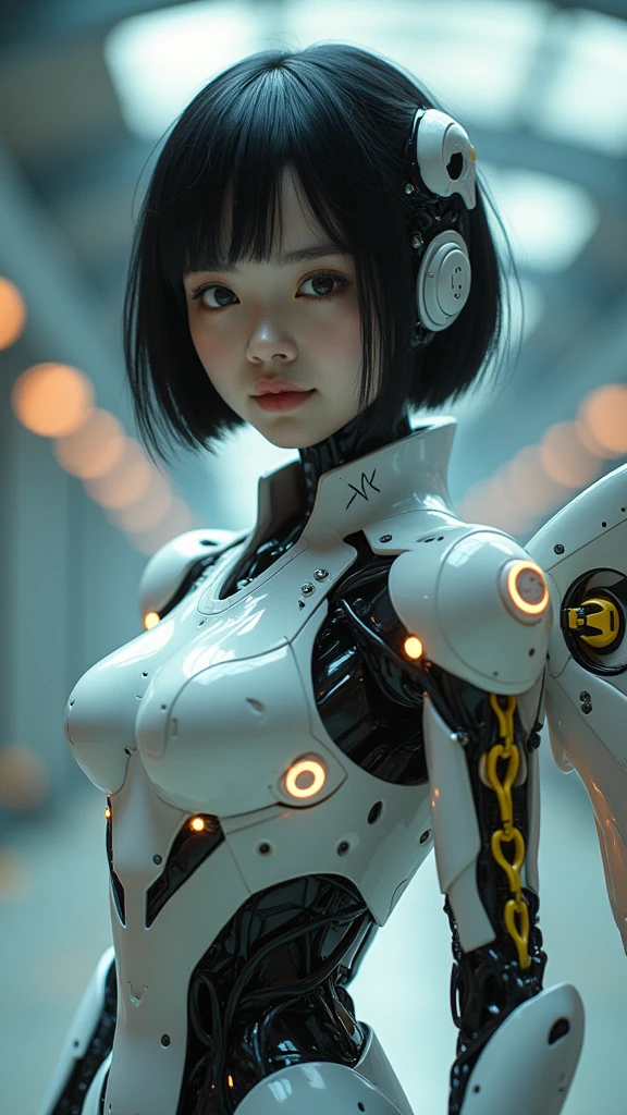 ((masterpiece, hyper quality, highly detailed)), photo realistic, realistic, (ultra high definition: 1.2), High resolution 16k, (Skin texture must be natural:1.5), (Light skin: 1.3), white skin:1.4, (Perfect Anatomy),,japanese high school girl wears only a futuristic Gundam Mecha,(Gundam Mecha:1.4 ), (gundam style:1.4) ,with headgear,with gundam style v-fin on the forehead, (mechanical wings:1.4 ),, biomechanics ,( biomechanics thighs) ,mechanical shins and feet,visible cleavage,visible groin, android heroine, fully robotized!! girl, perfect android girl, small details. , (cute:1.2), (bob cut:1.3), Black Hair, Thick eyebrows, Light brown iris, Big, bright black eyes, Long eyelashes, Small, light-colored, natural lips, ((Average face of Japanese idols)), (The uniquely Japanese childlike face:1.3), (baby face:1.1), Wide forehead:1.2, Plump Cheeks, Small jaw, Detailed thighs,Slim body, in the hangar,looking at viewer,Focus on the eyes, high quality, (RAW photo, best quality), (realistic, photorealistic: 1.4), (extremely delicate and beautiful: 1.4), amazing, fine details, masterpiece, ultra detailed, high resolution, best illustration, best shadow, intricate, ( extremely intricate: 1.2), (exquisitely detailed skin), cinematic light, perfect anatomy, (cool color: 1.4), sharp focus, 8k UHD, DSLR, (Fujifilm XT3),Epic Fantasy Art Style HD, 4K fantasy art, epic fantasy digital art style, epic fantasy art style, Fantasy Woman, epic fantasy art portrait, Epic fantasy style, hyperrealistic fantasy art, hd fantasy art, Epic fantasy character art, epic fantasy art, in style of dark fantasy art, epic fantasy digital art, (estilo cinematográfico :1.4), (efectos cinematográfico :1.4), (colores cinematográfico), ,(Fondo de ruinas de mazmorra en ruinas piedras grandes apocalíptico :1.4 ), (ciberpunk :V2.1), Mechanical vertebrae attached to the back, mechanical cervical attachment to the neck, alambres y cables que se conectan a la cabeza, Evangelion, small bright LED lamps.
