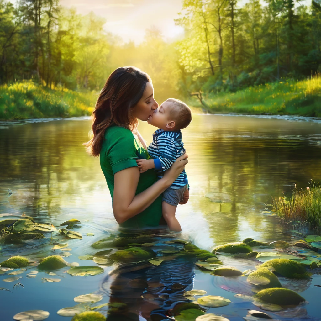 Mom and baby in a lake
