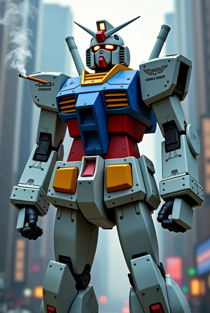 Gundam RX-78-2 smoking a cigarette, weed