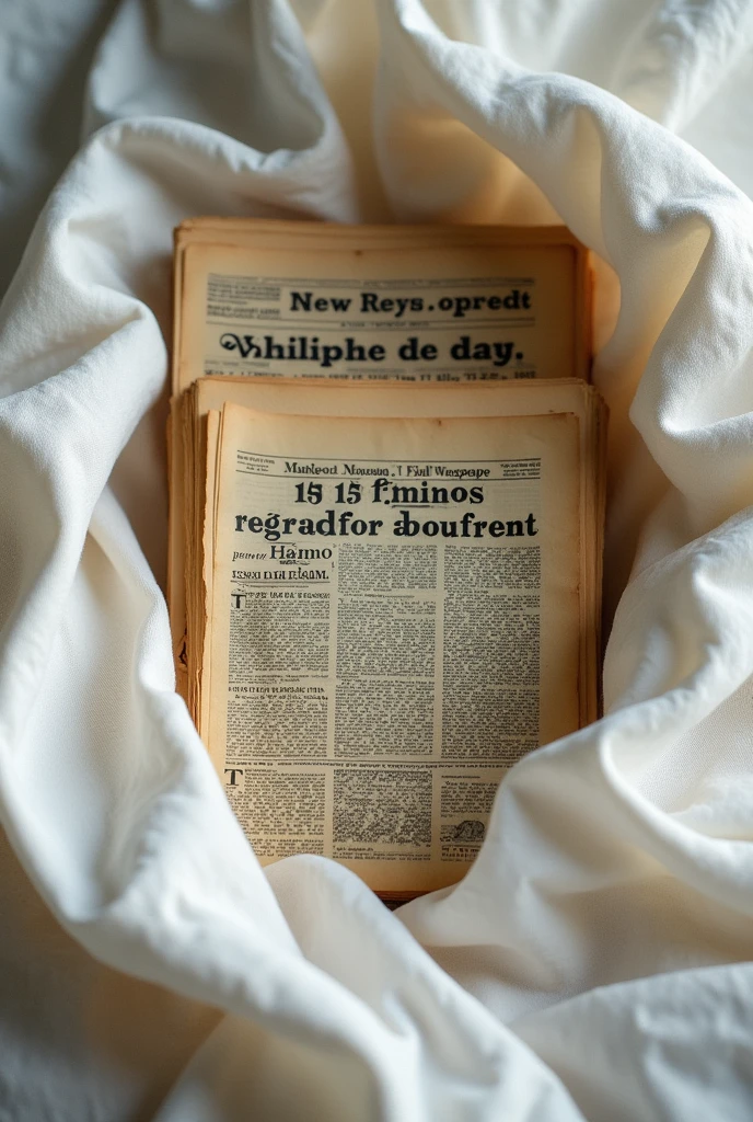 Old Filipino newspapers and clippings in a white cloth