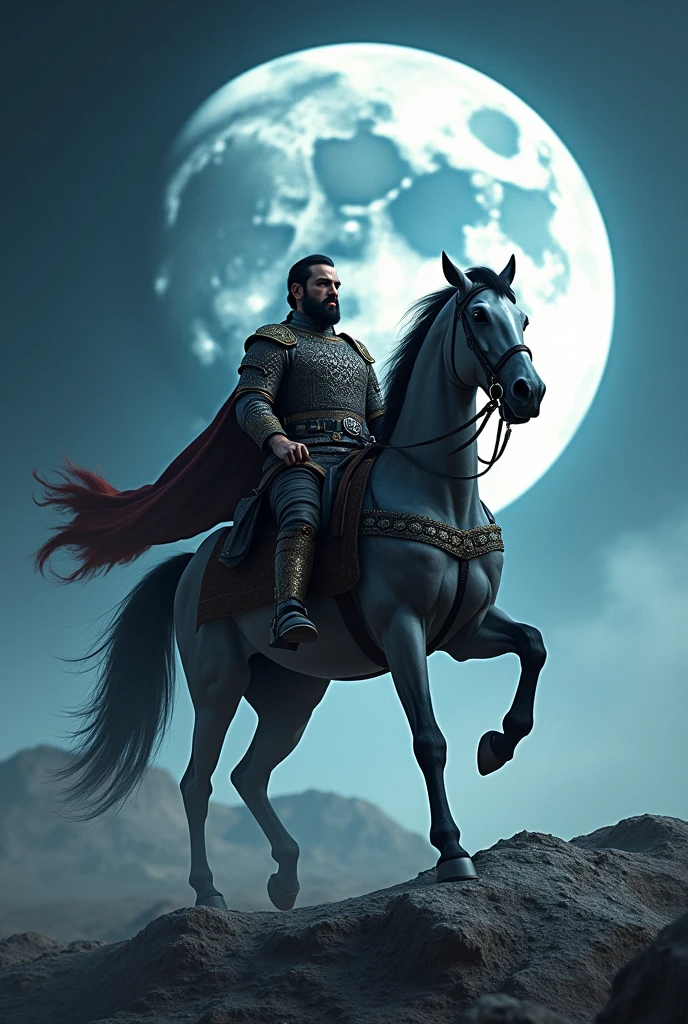 Ertudrul ghazi on moon front face with horse riding 