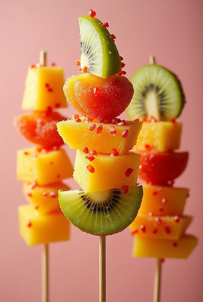 fruits in stick coated sugar with chili flakes (spicy flavored) 