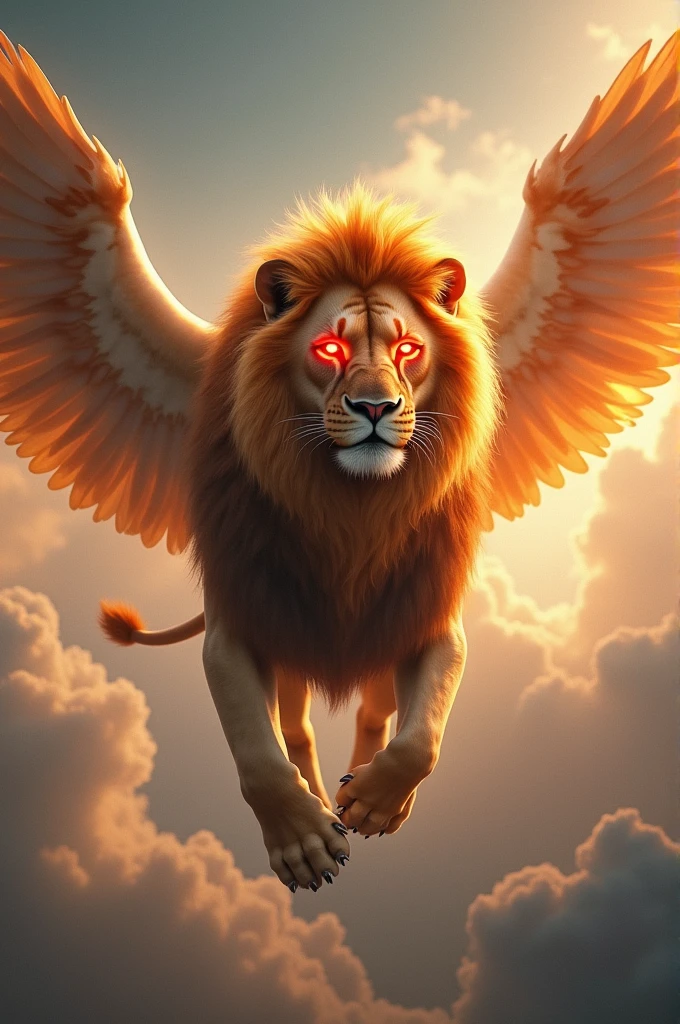 Lion with red eyes flying