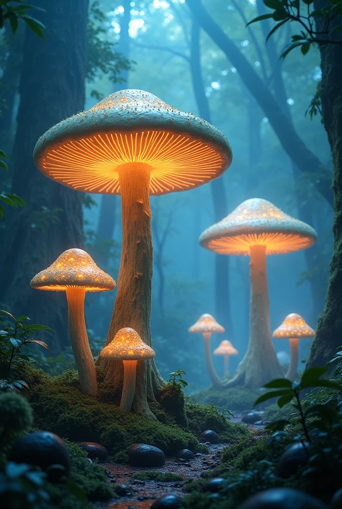 Big mushrooms glowing