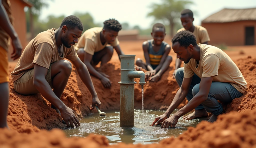 Building a water well in Africa for poor kids