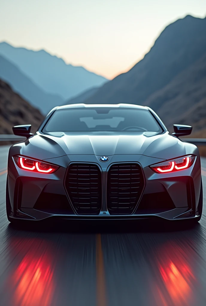 A bmw with red headlight and flame tires with full picture also in 8k quality