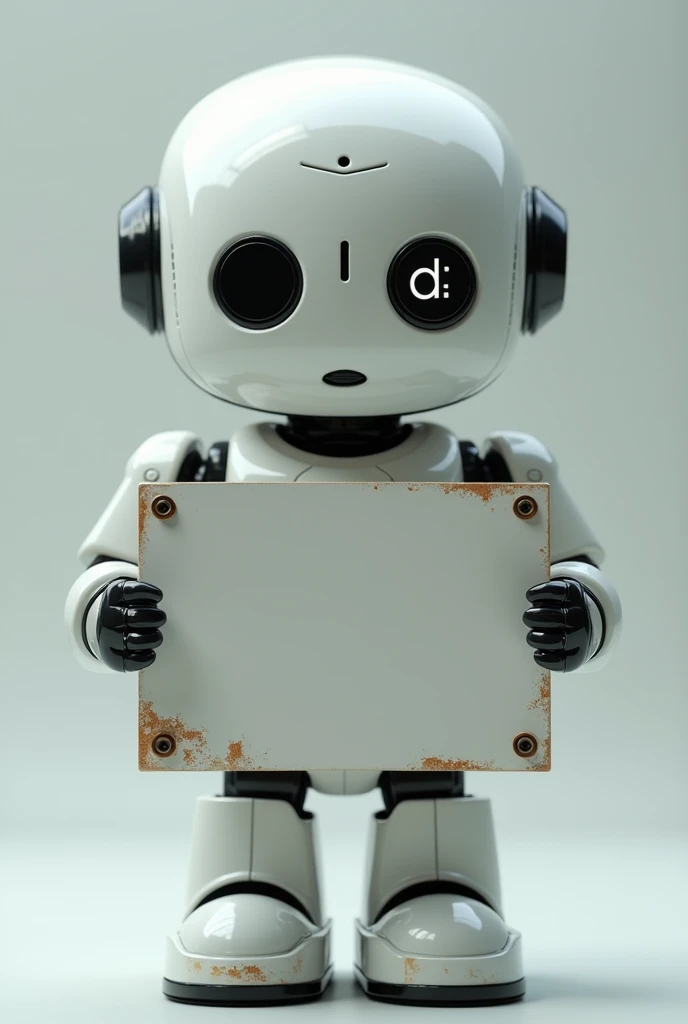 GeRe  um Robo simples com os dois olhos com foRmato da letRa " d "  outRo olho com letRa 
" R " tequinologico se conseRtado sosinhos seguRando uma placa bonita sem nada escRita 