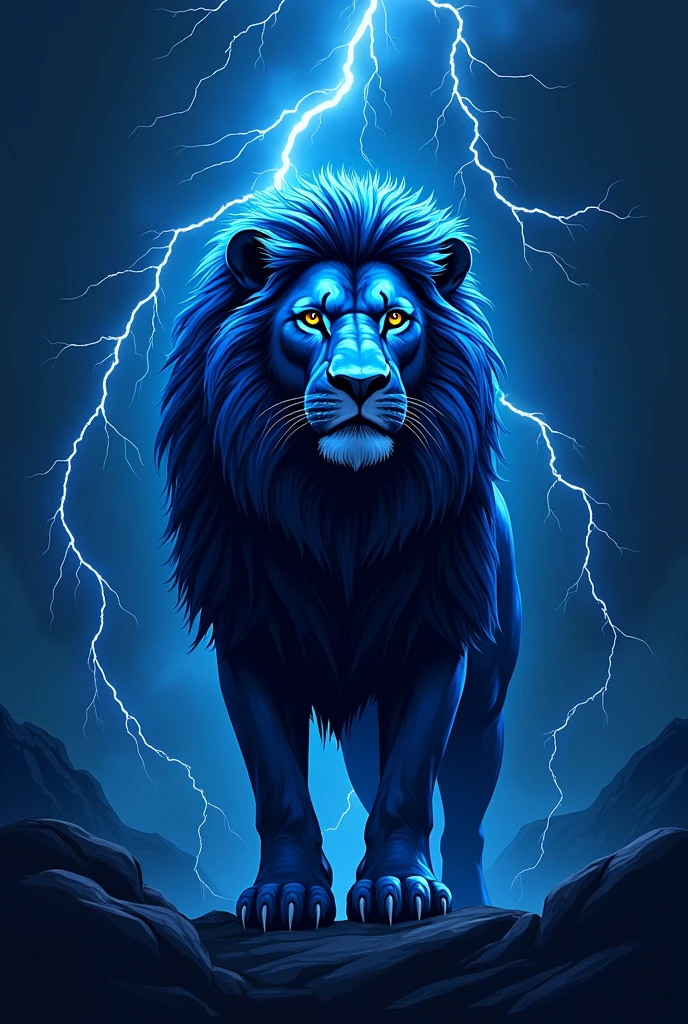A wallpaper, with pattern of a blue lion, around it covered by dark blue thunder