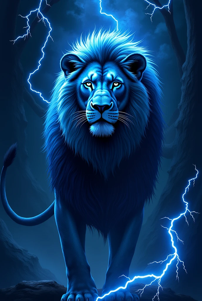 A wallpaper, with pattern of a blue lion, around it covered by dark blue thunder