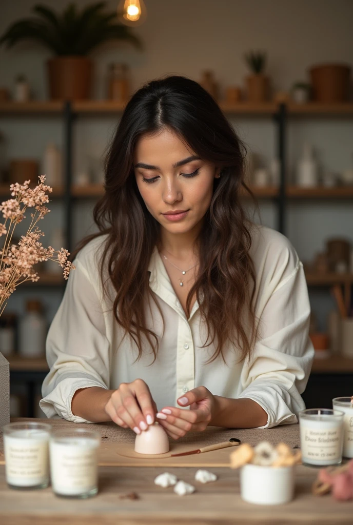 Woman preparing handmade candles for entrepreneurship