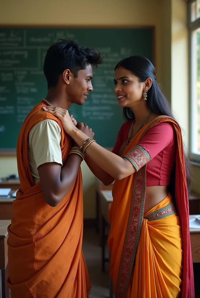 female teacher saree punishing male student ear