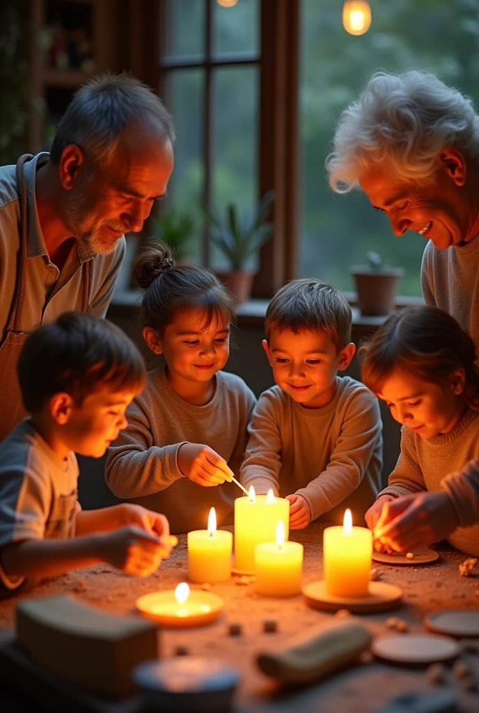 The whole family preparing handmade candles for entrepreneurship