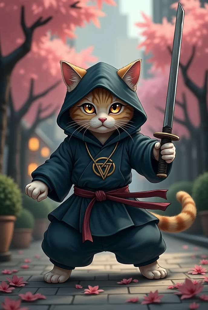 Dressed as a ninja, with a sword and a hood, Samurai cat, anthropomorphic ninja cat, Ninja Cat, Killer cat, Warrior Cat, urban Samurai, Samurai jedi, Samurai, anime cat, Highly detailed 4K digital art, cute detailed digital art, cool anime 8k, Samurai style, Detailed 4k digital art, charming digital painting