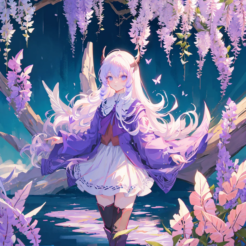 1 beautiful anime demon slayer, butterflies, lake, wisteria