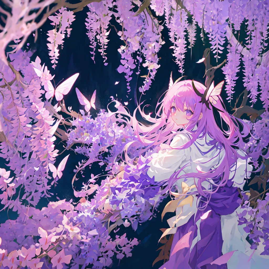 1 beautiful anime demon slayer, butterflies, lake, wisteria