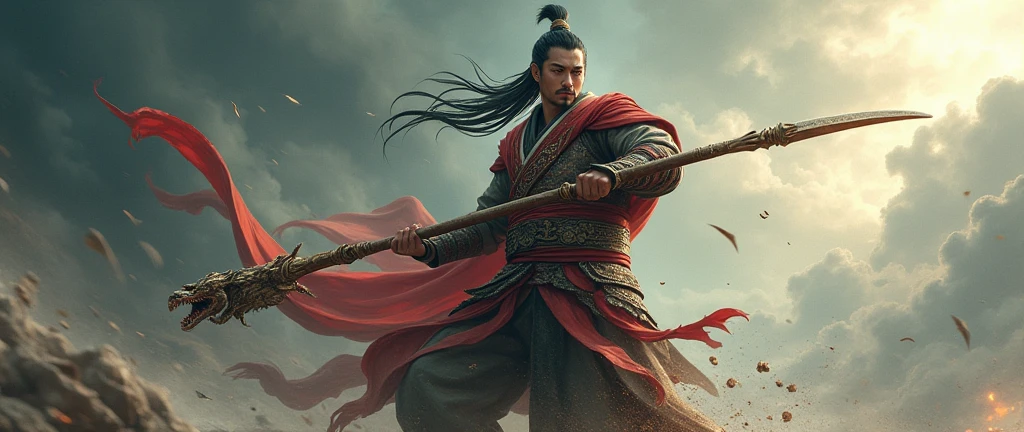 The brave Zhang Fei carries the eight-headed snake spear.