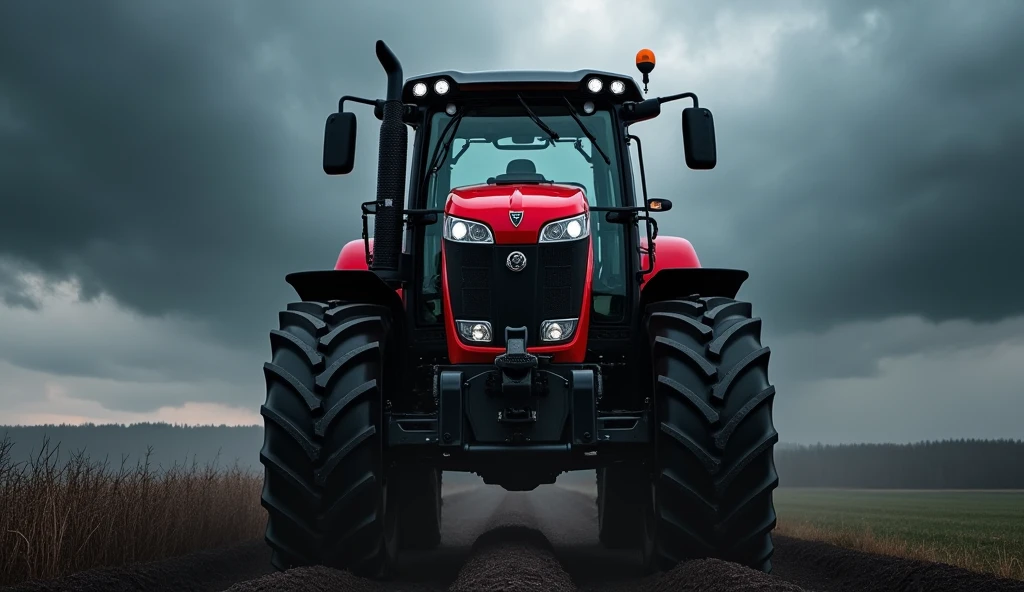 Massey Ferguson 8700 tractor 2025 red colour top front view Barish ke badal bane hue ho