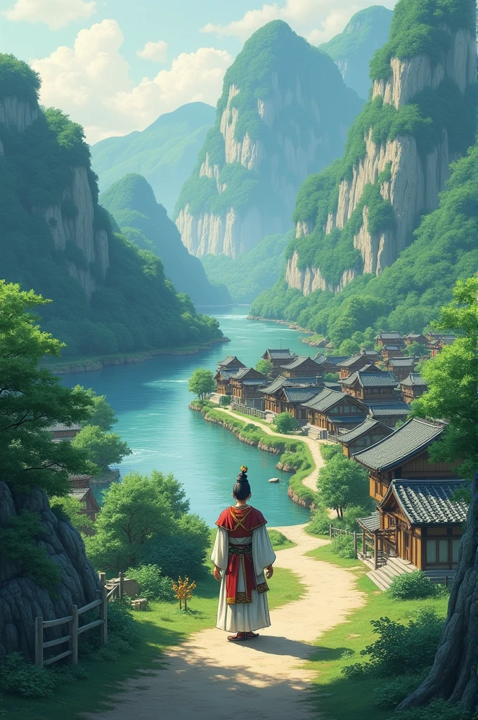 Village river and street scene with god hanuo